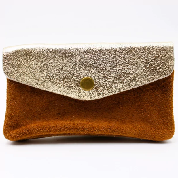 Porte monnaie cuir pailleté et peau
