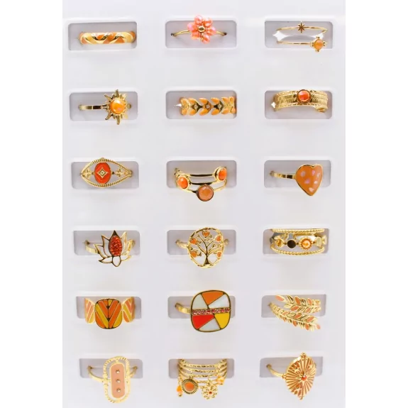 Pack 18 bagues acier inoxydable - ORANGE