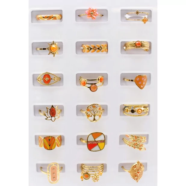 Pack 18 bagues acier inoxydable - ORANGE
