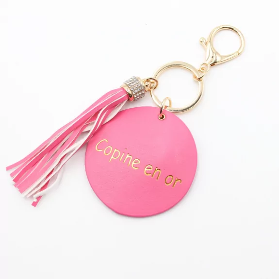 Porte clefs avec message copine en or