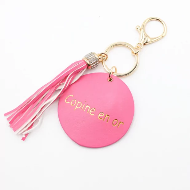 Porte clefs avec message copine en or