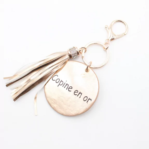 Porte clefs avec message copine en or