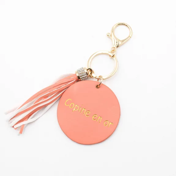 Porte clefs avec message copine en or
