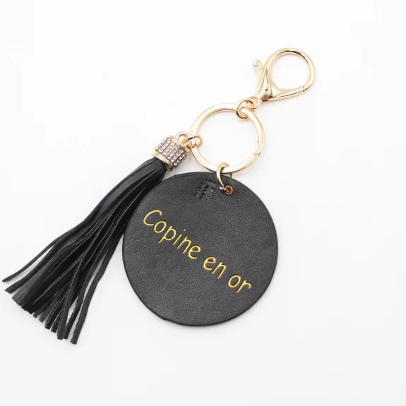 Porte clefs avec message copine en or