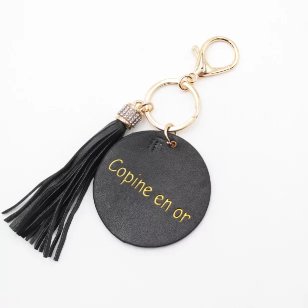 Porte clefs avec message copine en or