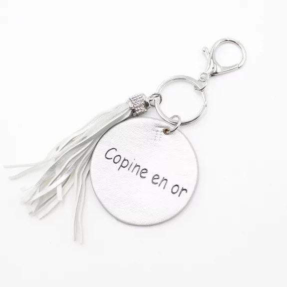 Porte clefs avec message copine en or