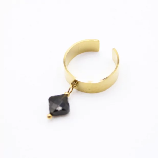 Bague acier inoxydable avec pampille en pierre véritable