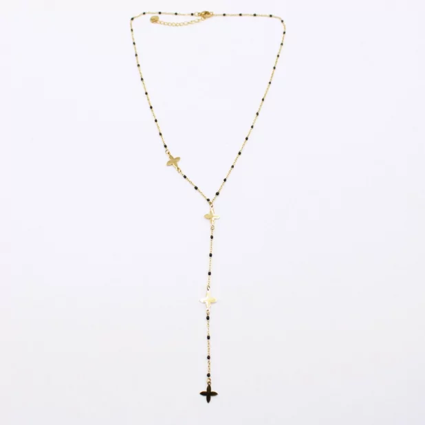 Collier en acier avec perles de couleur et trèfle forme Y