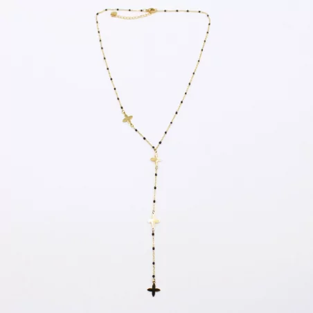 Collier en acier avec perles de couleur et trèfle forme Y