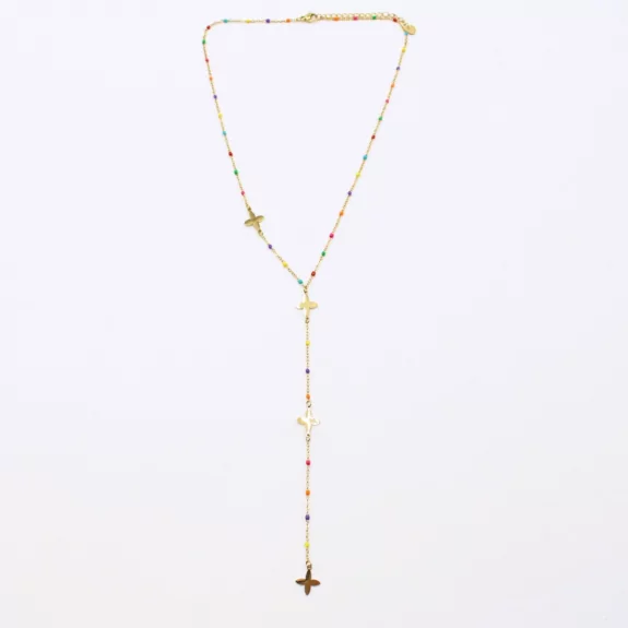 Collier en acier avec perles de couleur et trèfle forme Y