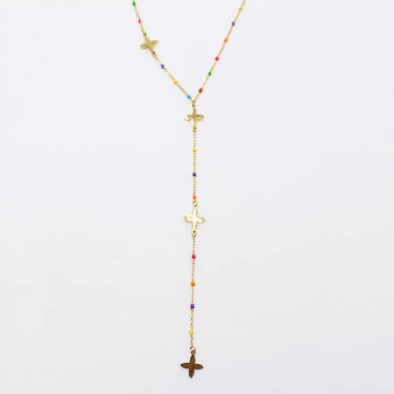 Collier en acier avec perles de couleur et trèfle forme Y
