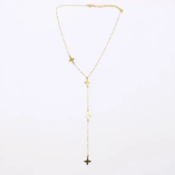 Collier en acier avec perles de couleur et trèfle forme Y