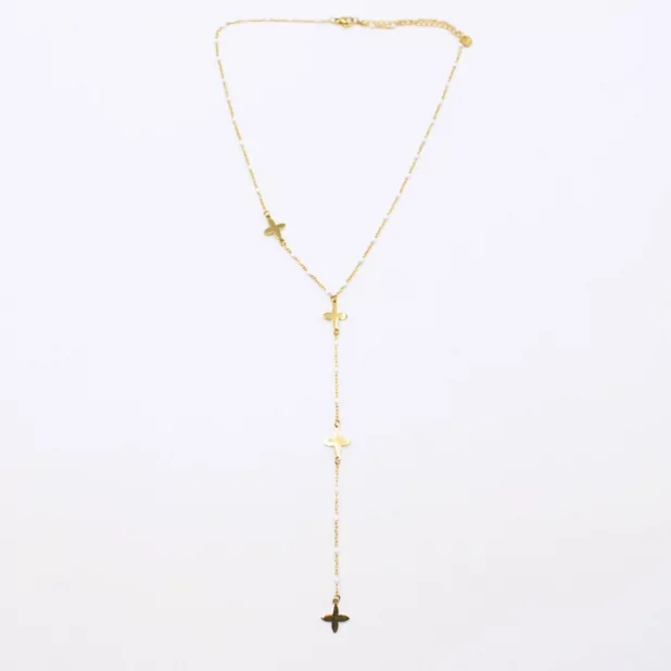 Collier en acier avec perles de couleur et trèfle forme Y