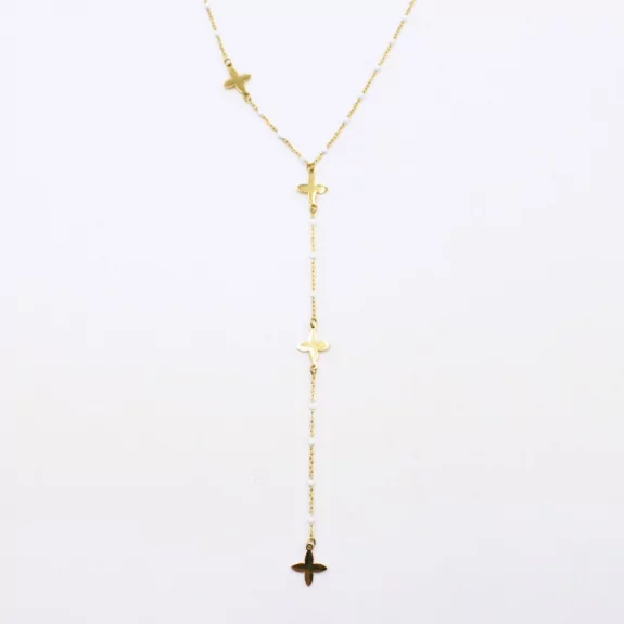 Collier en acier avec perles de couleur et trèfle forme Y