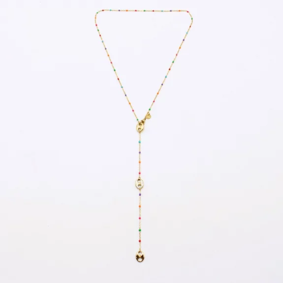 Collier en acier avec perles de couleur et grain de café forme Y