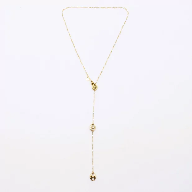 Collier en acier avec perles de couleur et grain de café forme Y