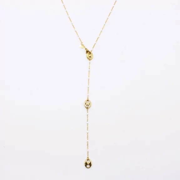 Collier en acier avec perles de couleur et grain de café forme Y