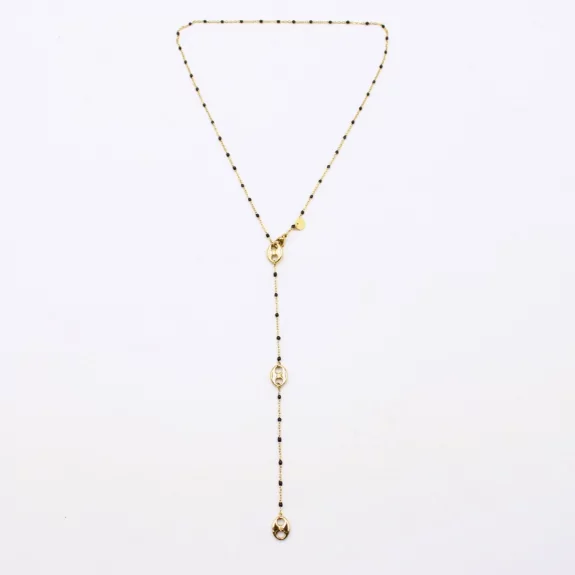 Collier en acier avec perles de couleur et grain de café forme Y