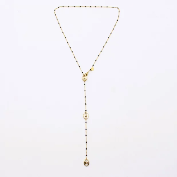 Collier en acier avec perles de couleur et grain de café forme Y