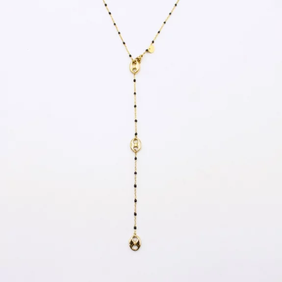 Collier en acier avec perles de couleur et grain de café forme Y