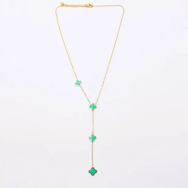 Collier acier inoxydable avec trèfle émaillé