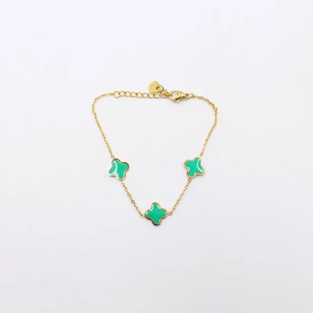 Bracelet acier inoxydable avec trèfle émaillé