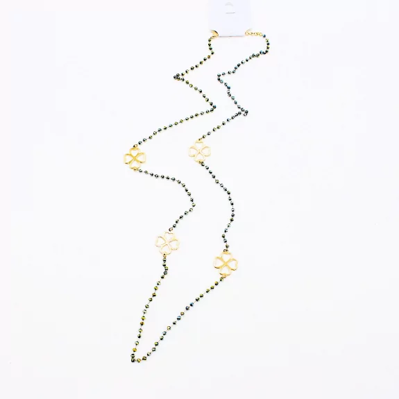 Sautoir en perles de cristal et trèfle en acier