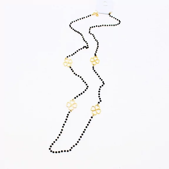 Sautoir en perles de cristal et trèfle en acier