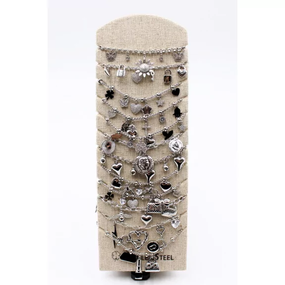 Pack de 12 bracelets breloques en acier argenté