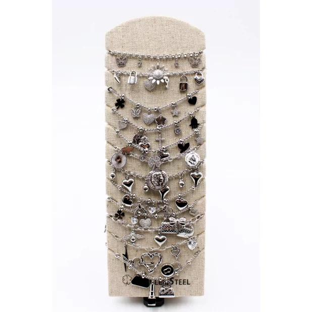 Pack de 12 bracelets breloques en acier argenté