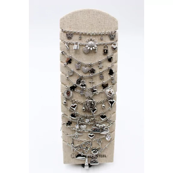 Pack de 12 bracelets breloques en acier argenté