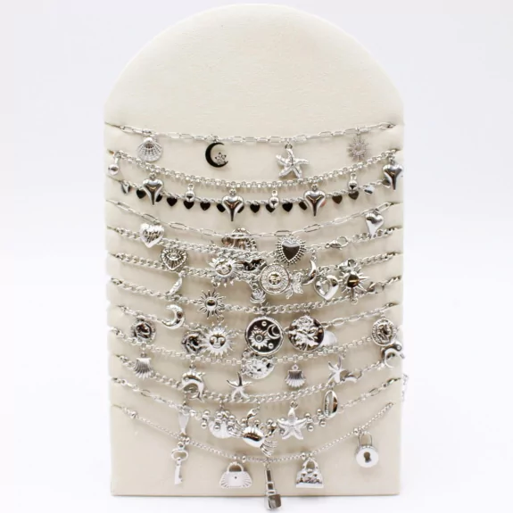 Pack de 12 colliers breloques en acier argenté