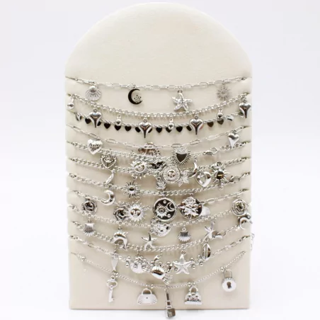 Pack de 12 colliers breloques en acier argenté