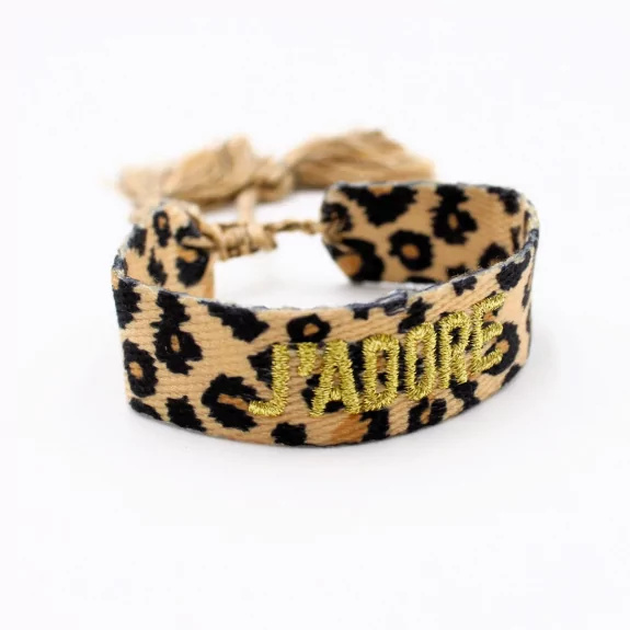 Bracelet en tissus léopard message j'adore