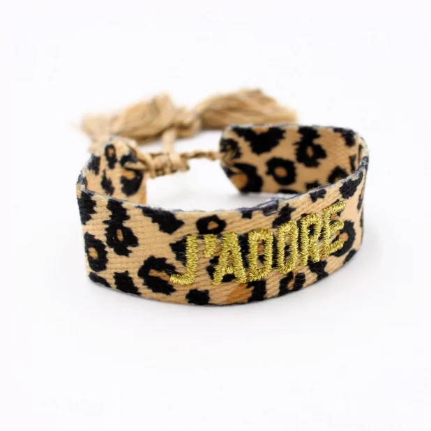Bracelet en tissus léopard message j'adore