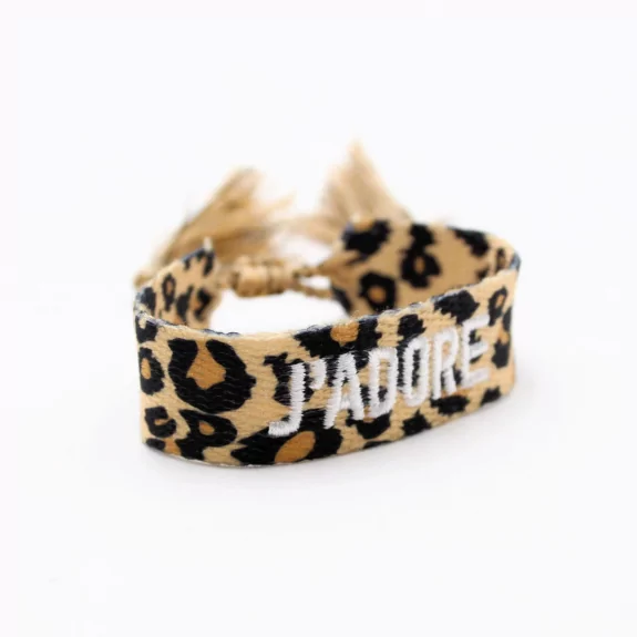 Bracelet en tissus léopard message j'adore