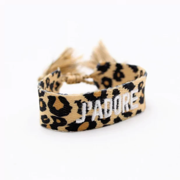 Bracelet en tissus léopard message j'adore