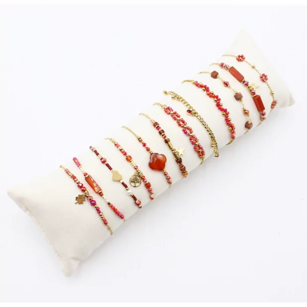 Pack de 12 bracelets acier tendance - rouge