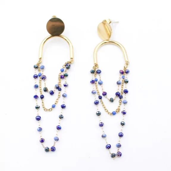 Boucle d'oreille acier - pampilles bleues