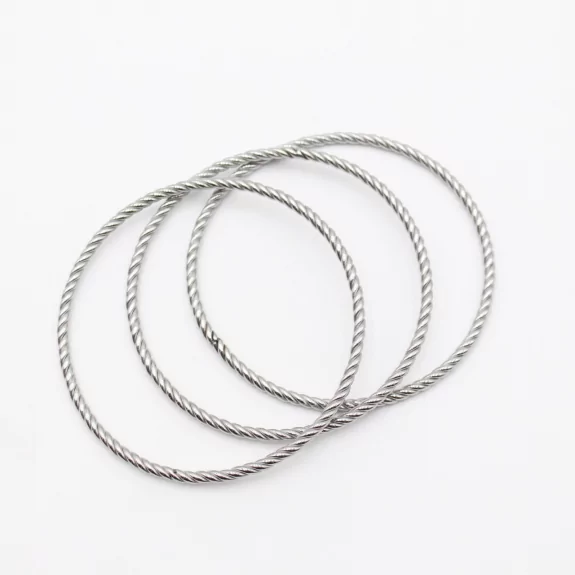 Pack de 3 joncs en acier argenté - torsadés