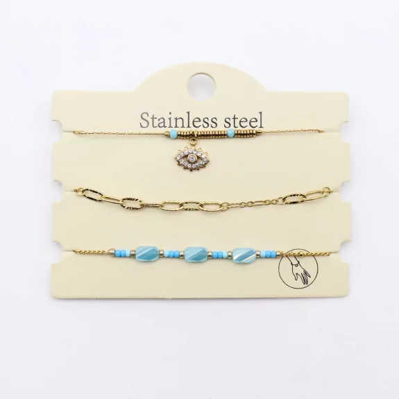 Pack de 3 bracelets acier - oeil strass