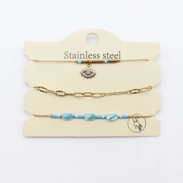 Pack de 3 bracelets acier - oeil strass