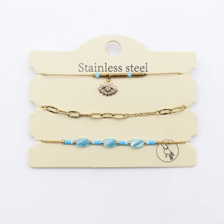 Pack de 3 bracelets acier - oeil strass