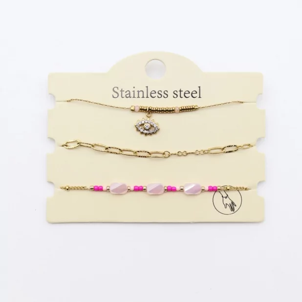 Pack de 3 bracelets acier - oeil strass