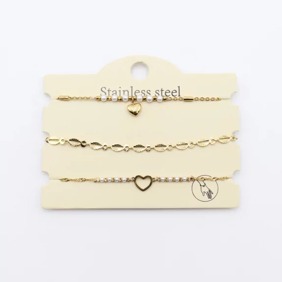 Pack de 3 bracelets acier - cœur