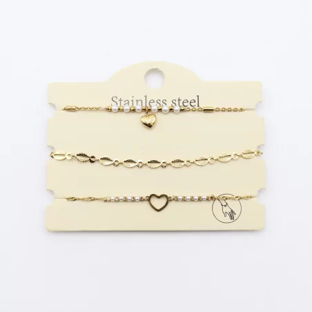 Pack de 3 bracelets acier - cœur