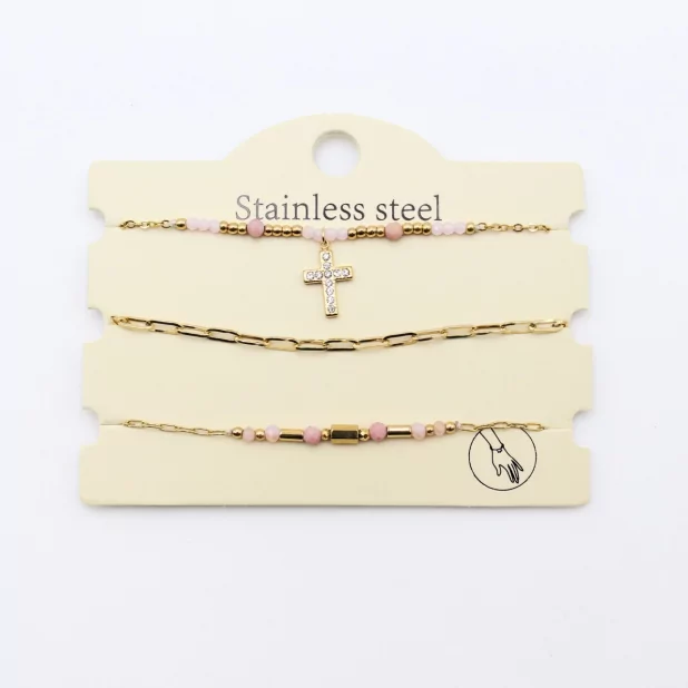 Pack de 3 bracelets acier - croix strass