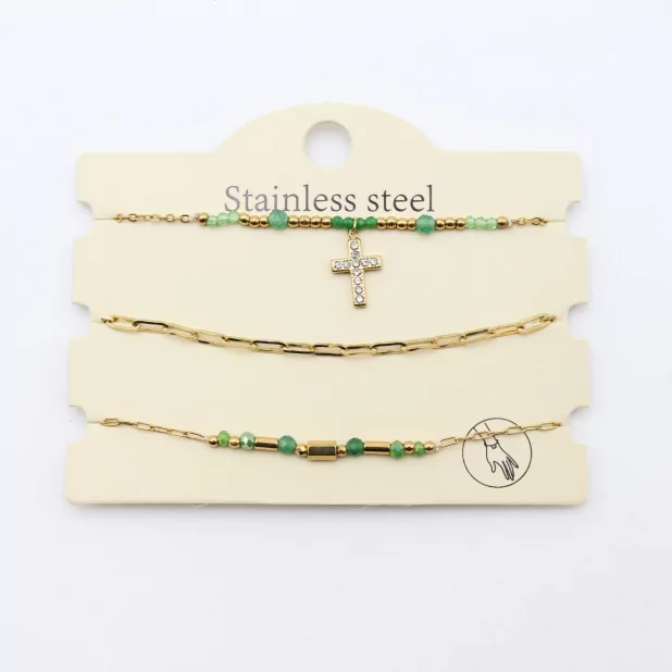 Pack de 3 bracelets acier - croix strass