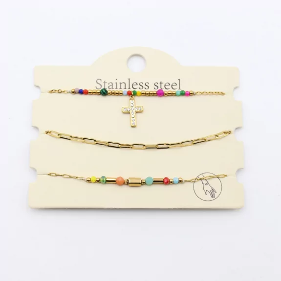 Pack de 3 bracelets acier - croix strass