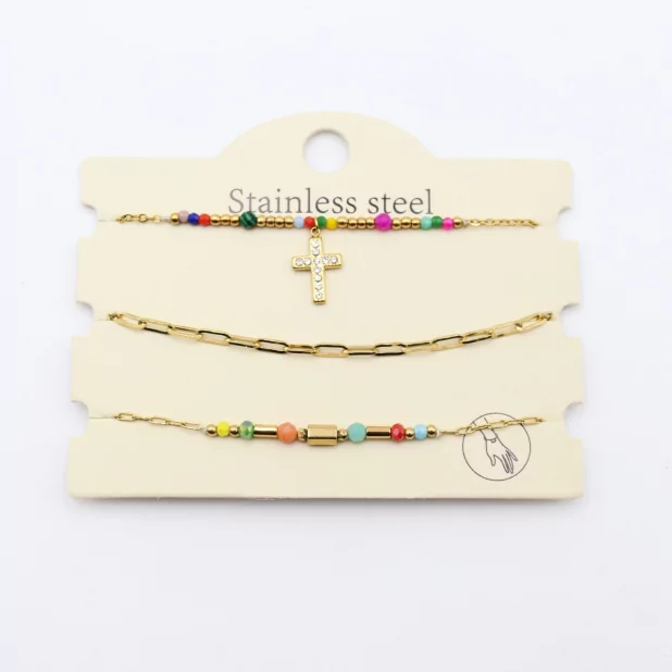 Pack de 3 bracelets acier - croix strass